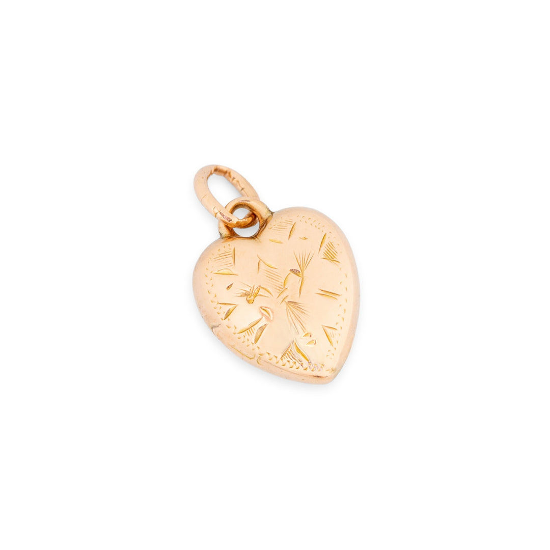 English 9k Rose Gold Engraved Heart Charm