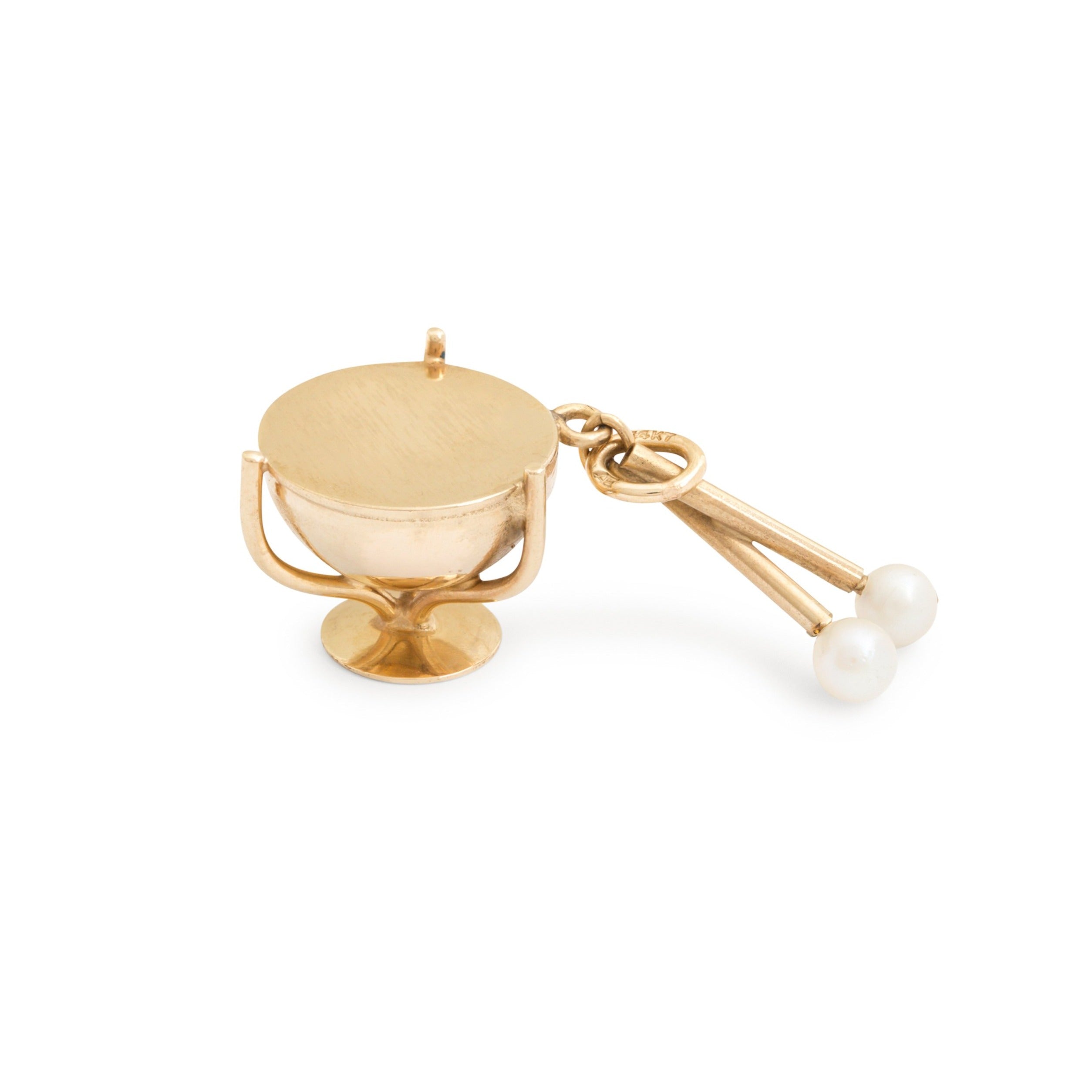 Drum and Drumstick 14K Yellow Gold and Pearl Charm