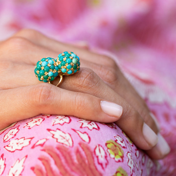 Pavé Turquoise and 18k Gold Bypass Ring
