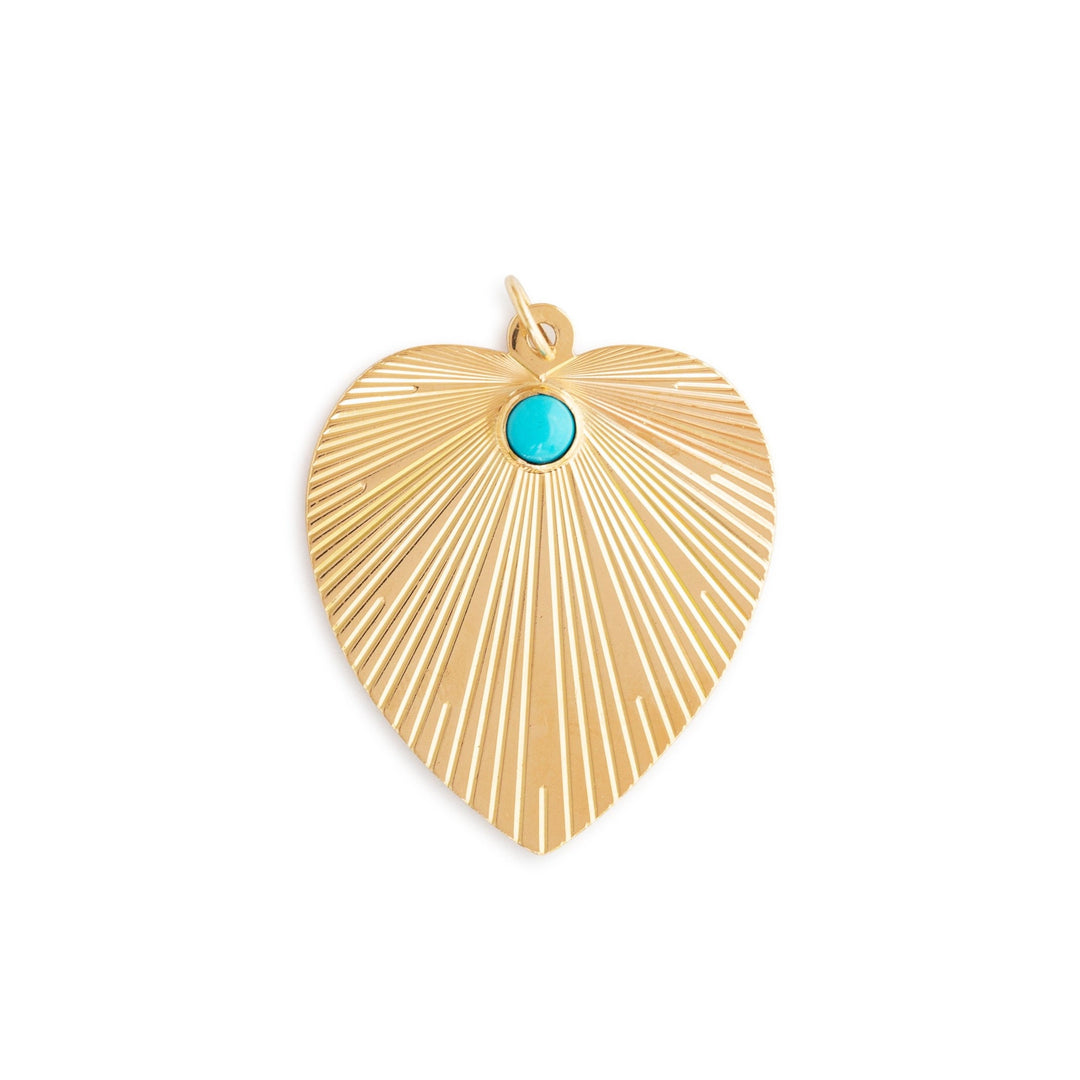 Large Turquoise and 14K Gold Heart Charm