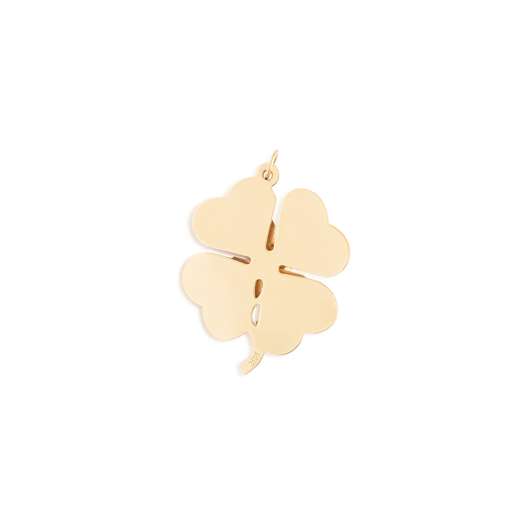 Large Ruby, Pearl, and 14K Gold Clover Charm