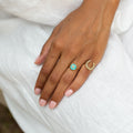 French Diamond and Turquoise Cluster 18k Gold Ring