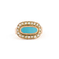 Victorian English Blue Enamel and Pearl 15k Gold Ring
