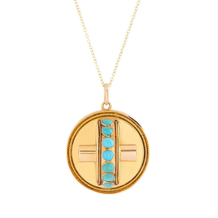 Victorian Turquoise and 14k Gold Open Back Locket