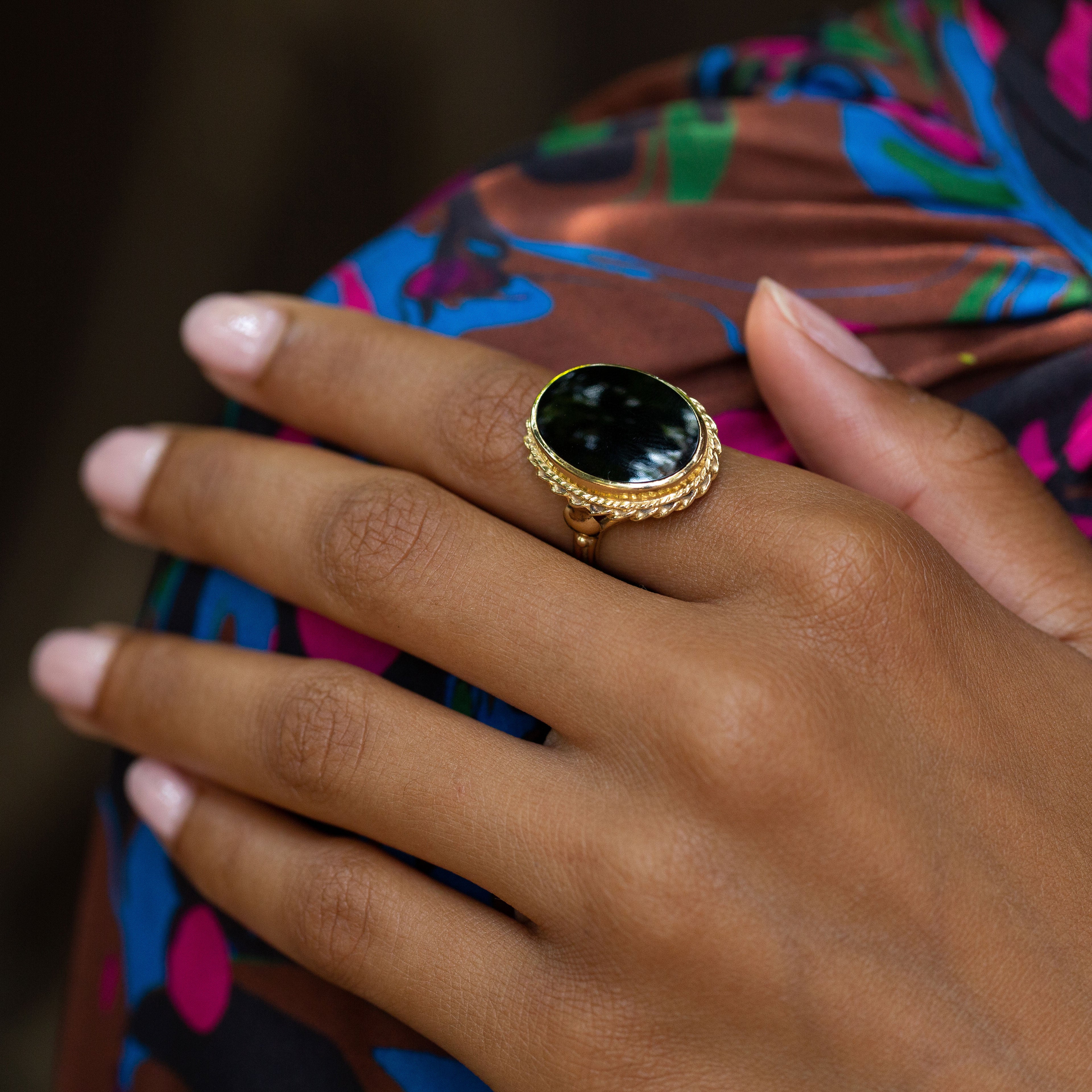 Large Onyx and 14k Gold Ring