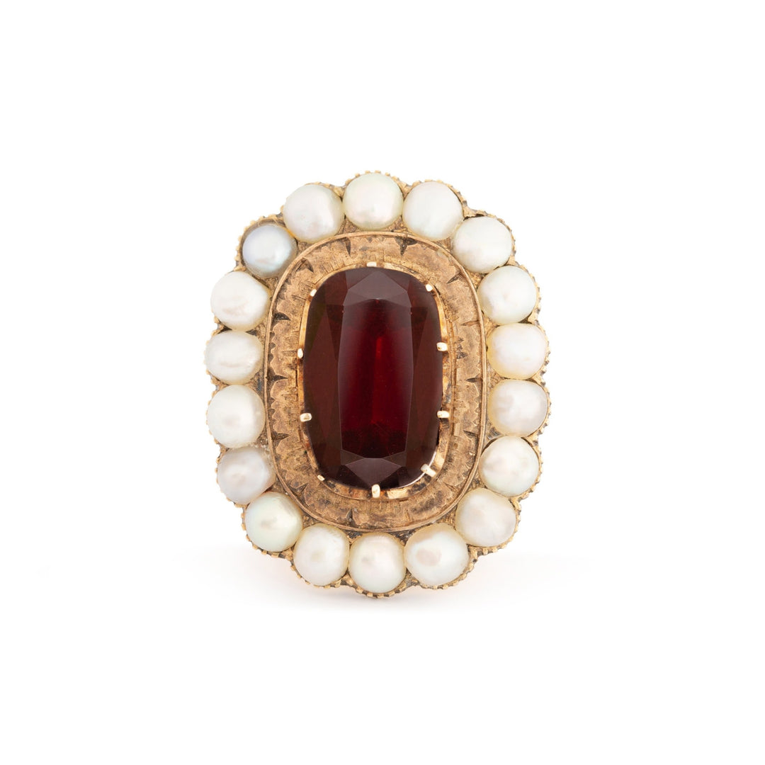 Victorian Garnet and Pearl Cluster 14k Gold Ring