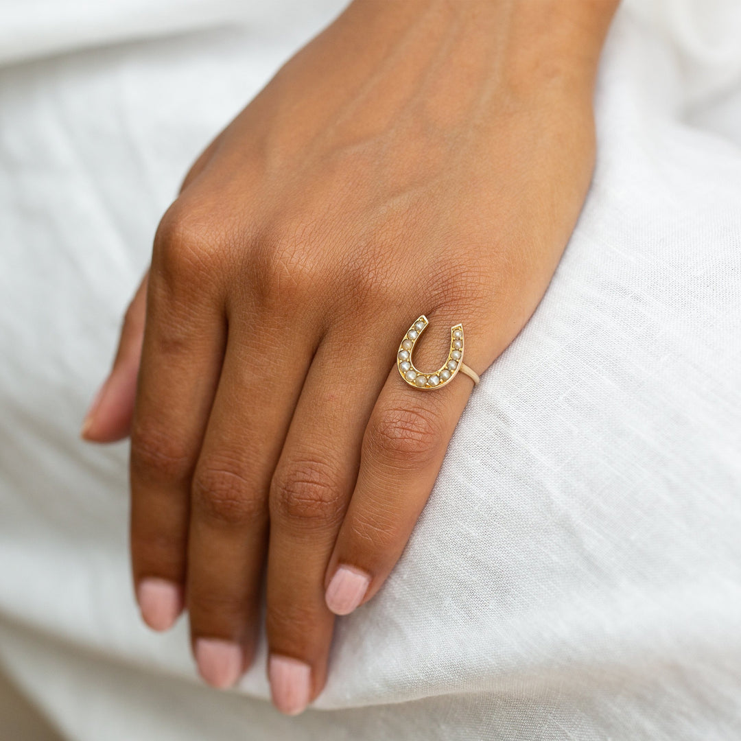 Victorian Pearl Horseshoe and 14k Gold Ring