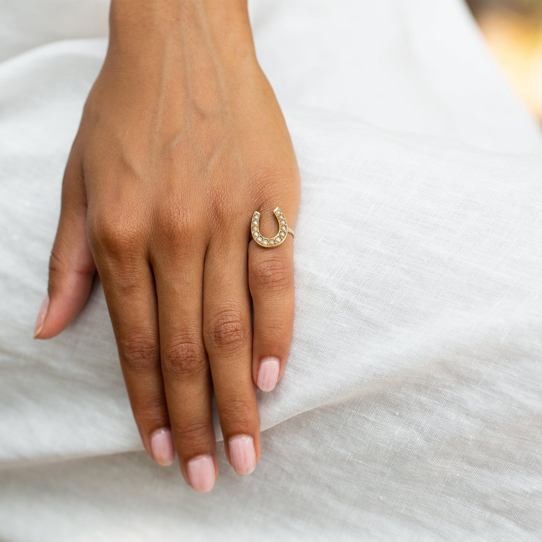 Victorian Pearl Horseshoe and 14k Gold Ring
