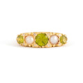 English Victorian Peridot, Pearl, and Diamond 14k Gold Ring