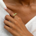 English Victorian Peridot, Pearl, and Diamond 14k Gold Ring