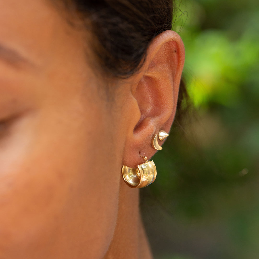 Wide 14k Gold Huggie Hoop Earrings