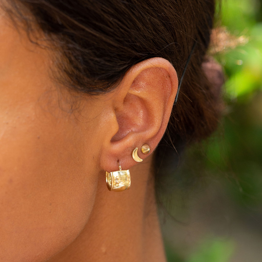 Wide 14k Gold Huggie Hoop Earrings