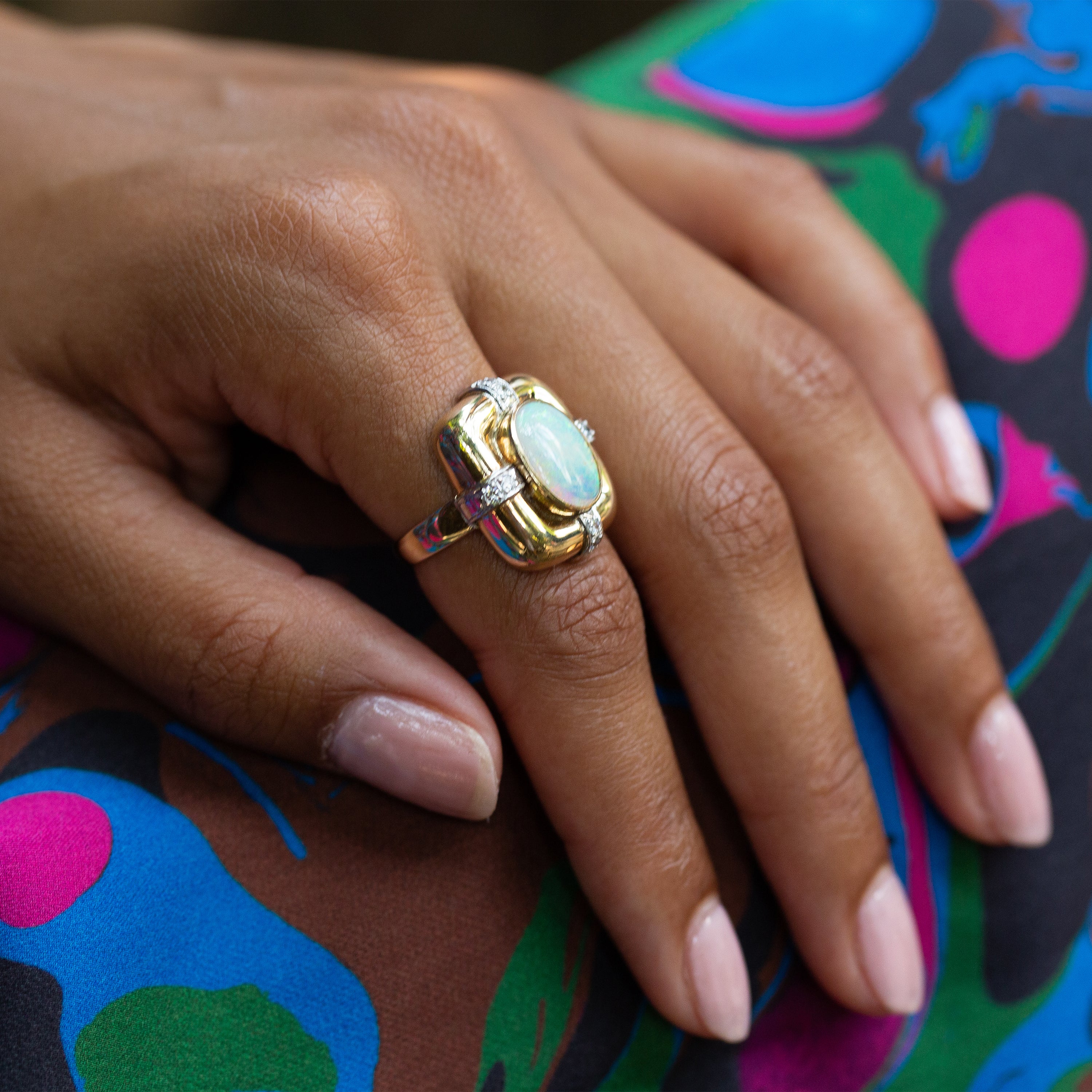 Opal, Diamond, 14k Bi-Color Gold Ring