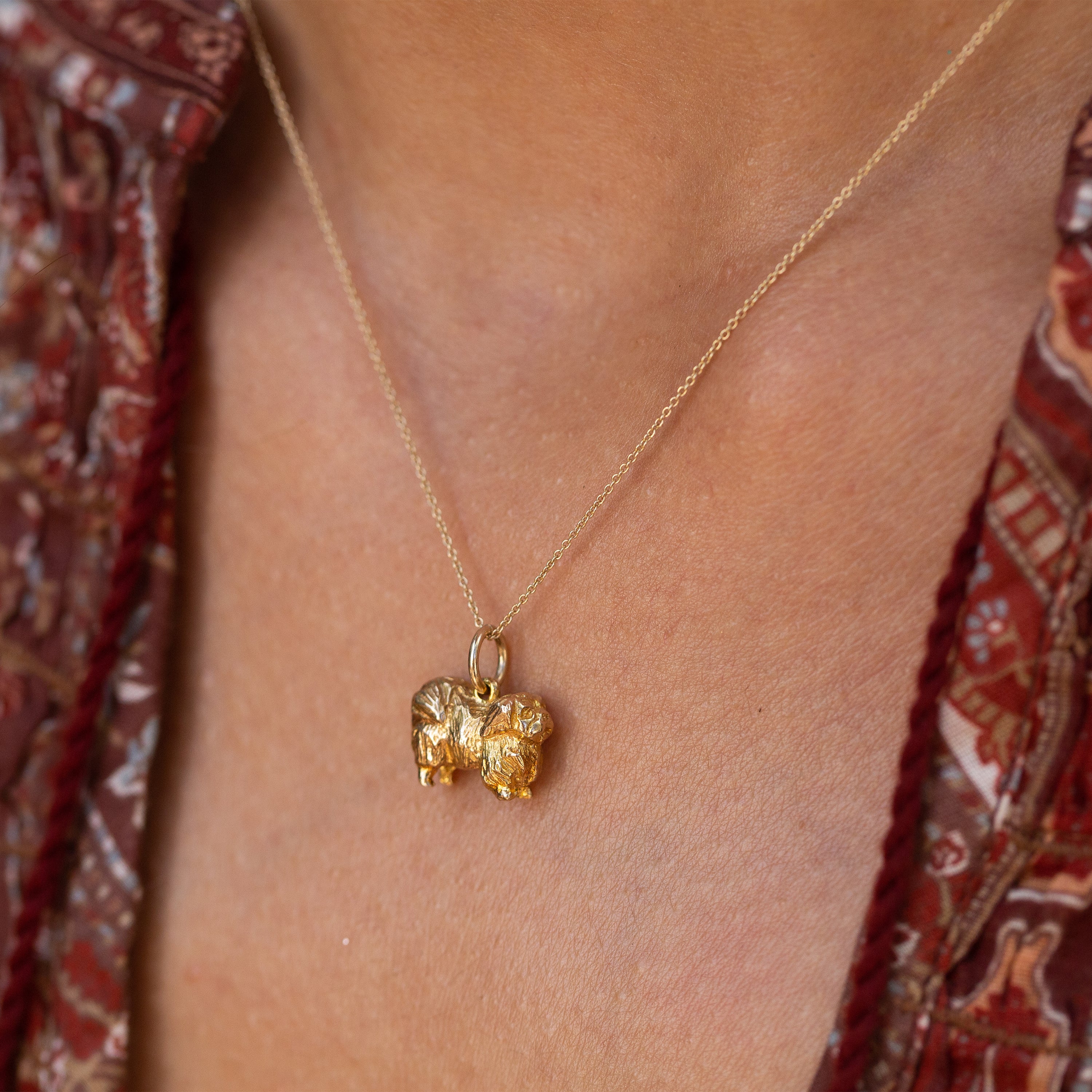 English Pekinese 9k Gold Dog Charm
