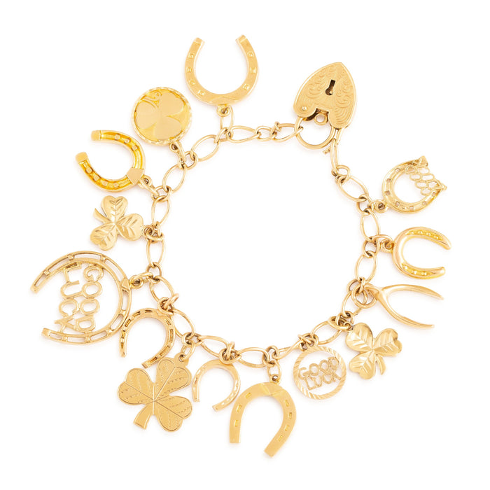 English Good Luck 9k Gold Charm Bracelet
