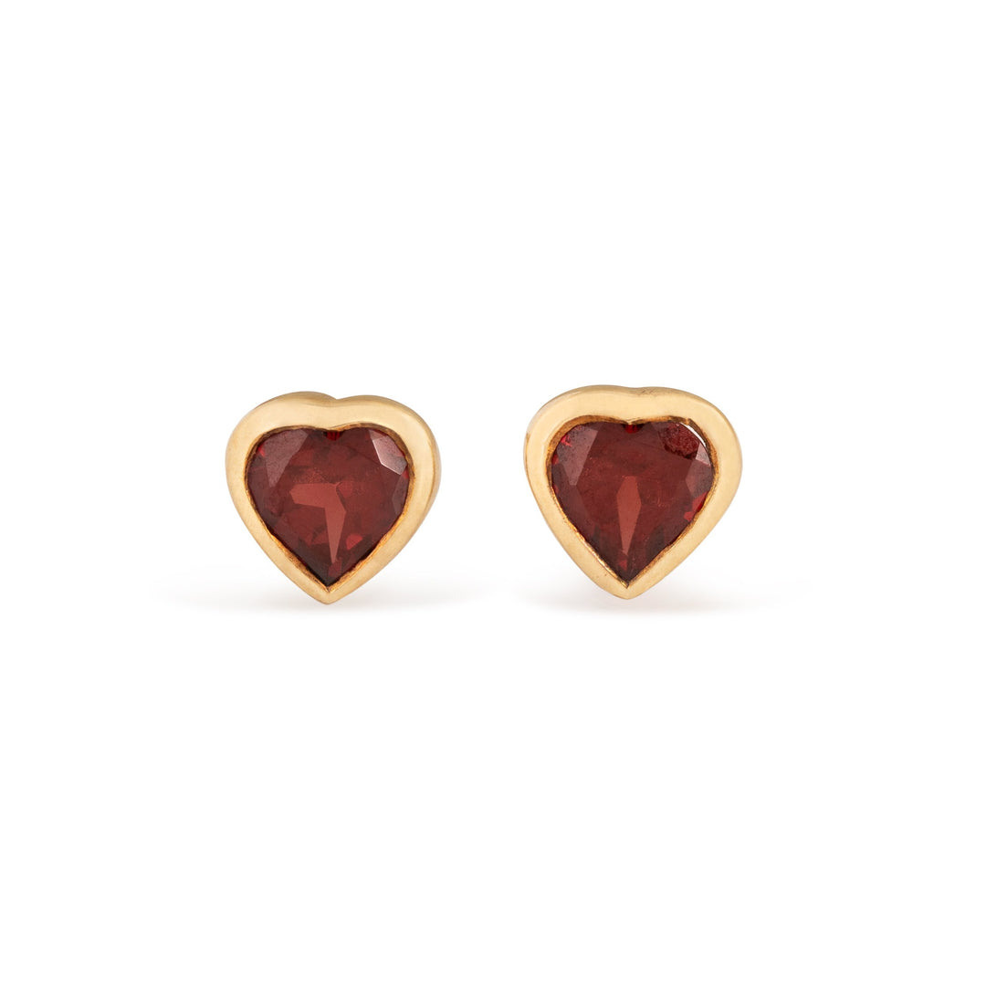 Garnet Heart and 9k Gold Stud Earrings