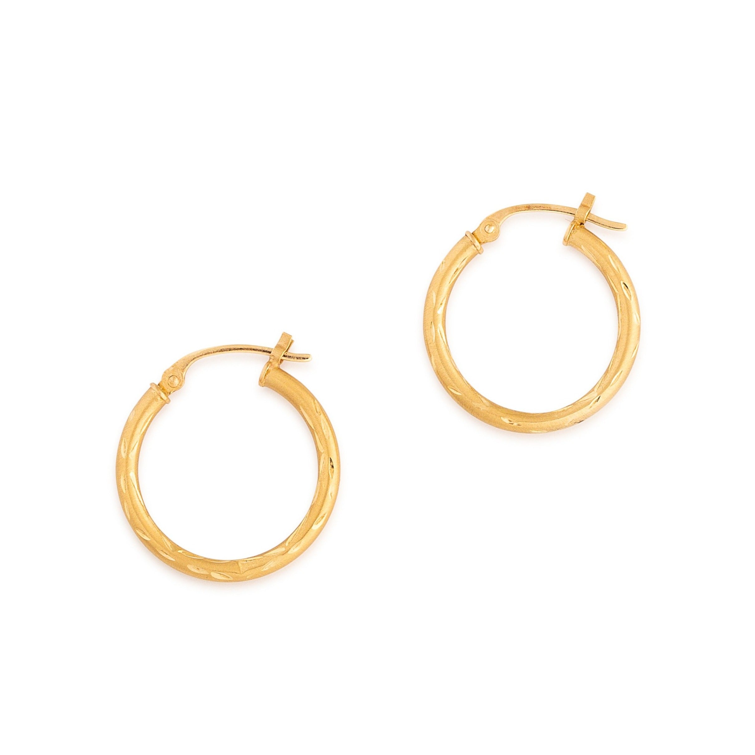 Matte 14k Gold Engraved Hoop Earrings