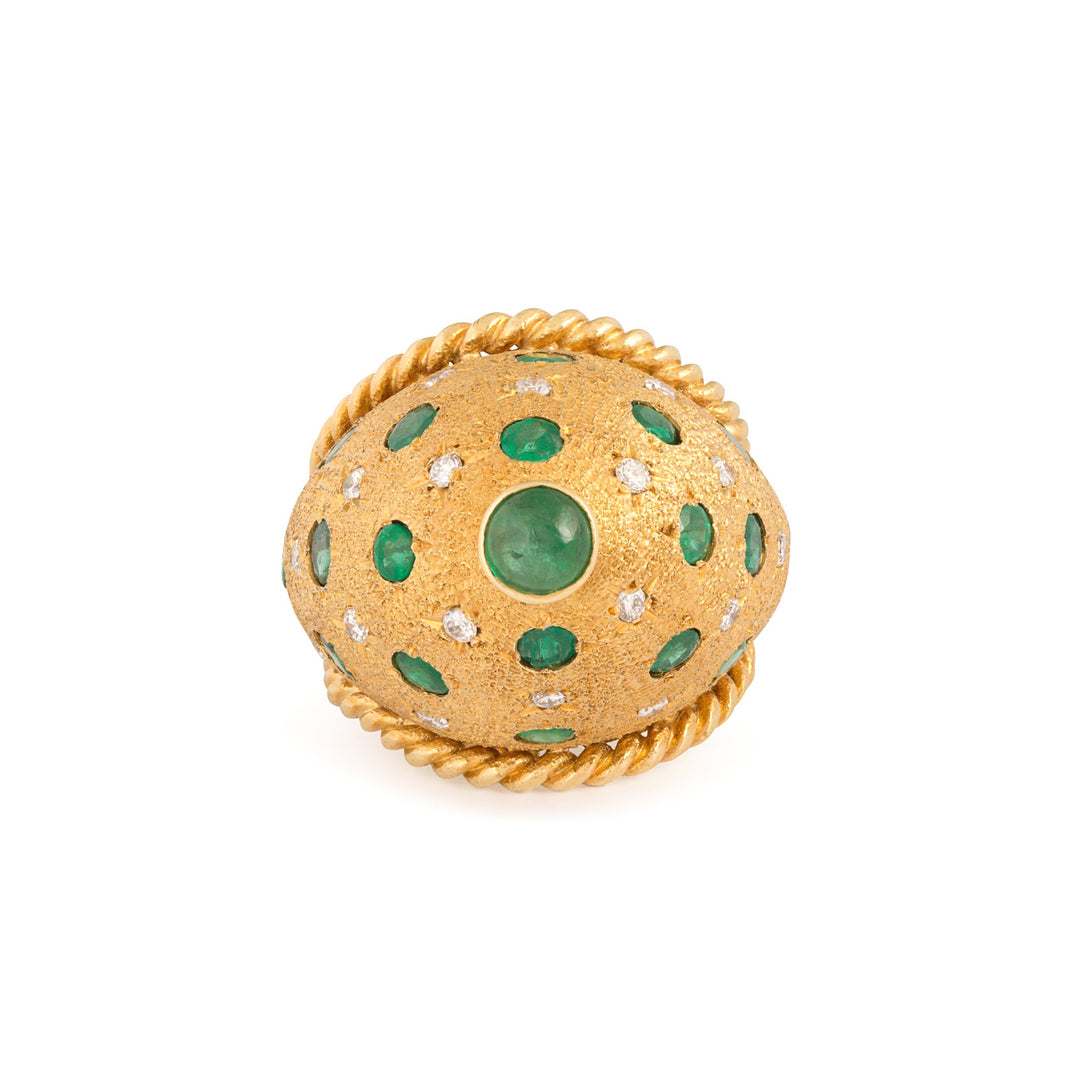 Emerald and Diamond 18k Gold Dome Ring