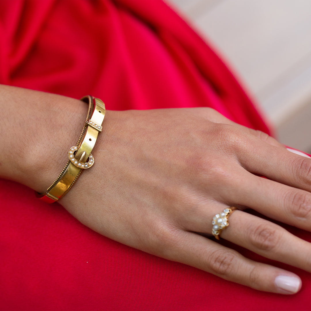 Victorian Pearl And 14k Gold Buckle Bracelet