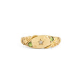 English Diamond and Peridot 18k Gold Gypsy Ring