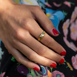 English Diamond and Peridot 18k Gold Gypsy Ring