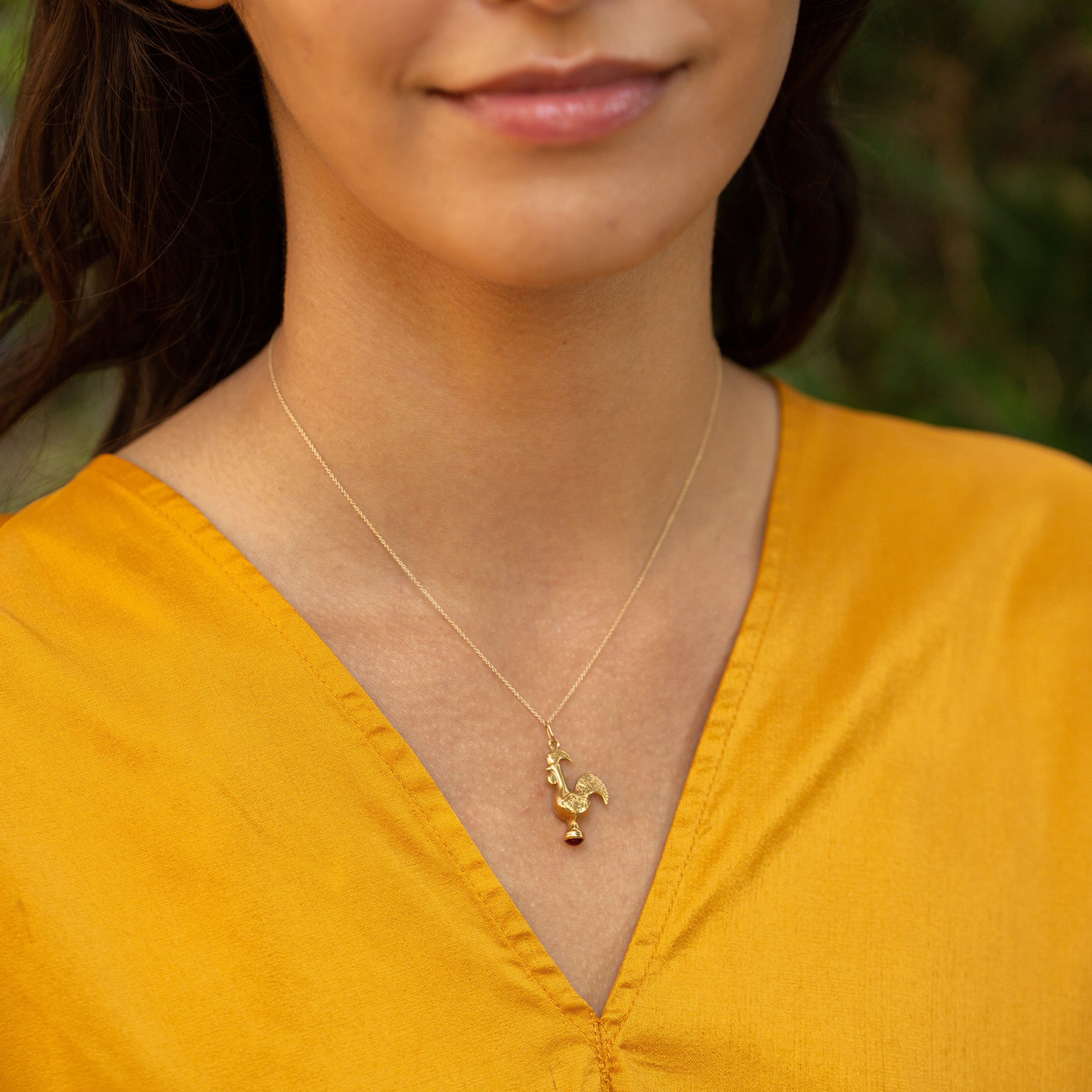 Portuguese Rooster 19k Gold and Garnet Charm