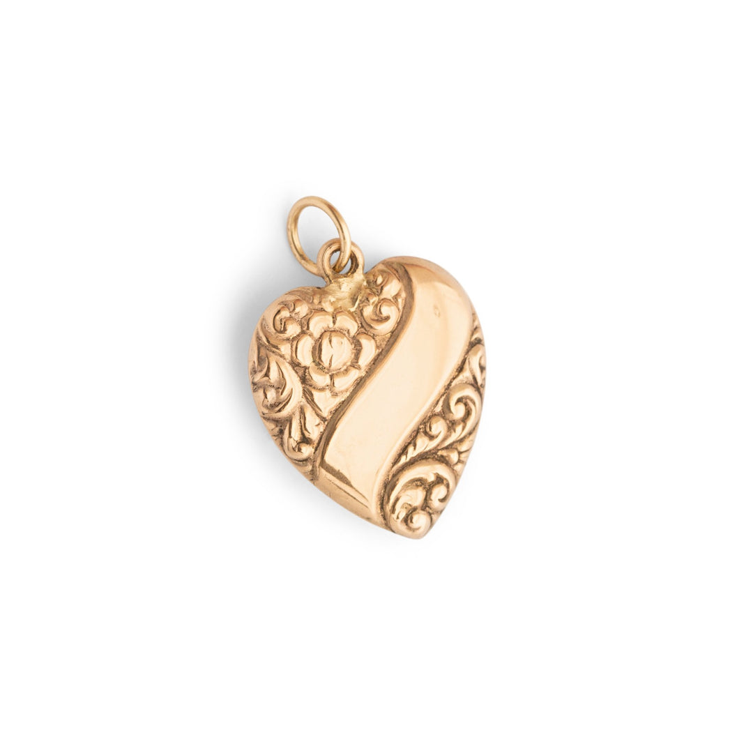 Floral Heart and Banner 14k Gold Charm