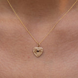 Garnet and Textured 14k Gold Heart Charm