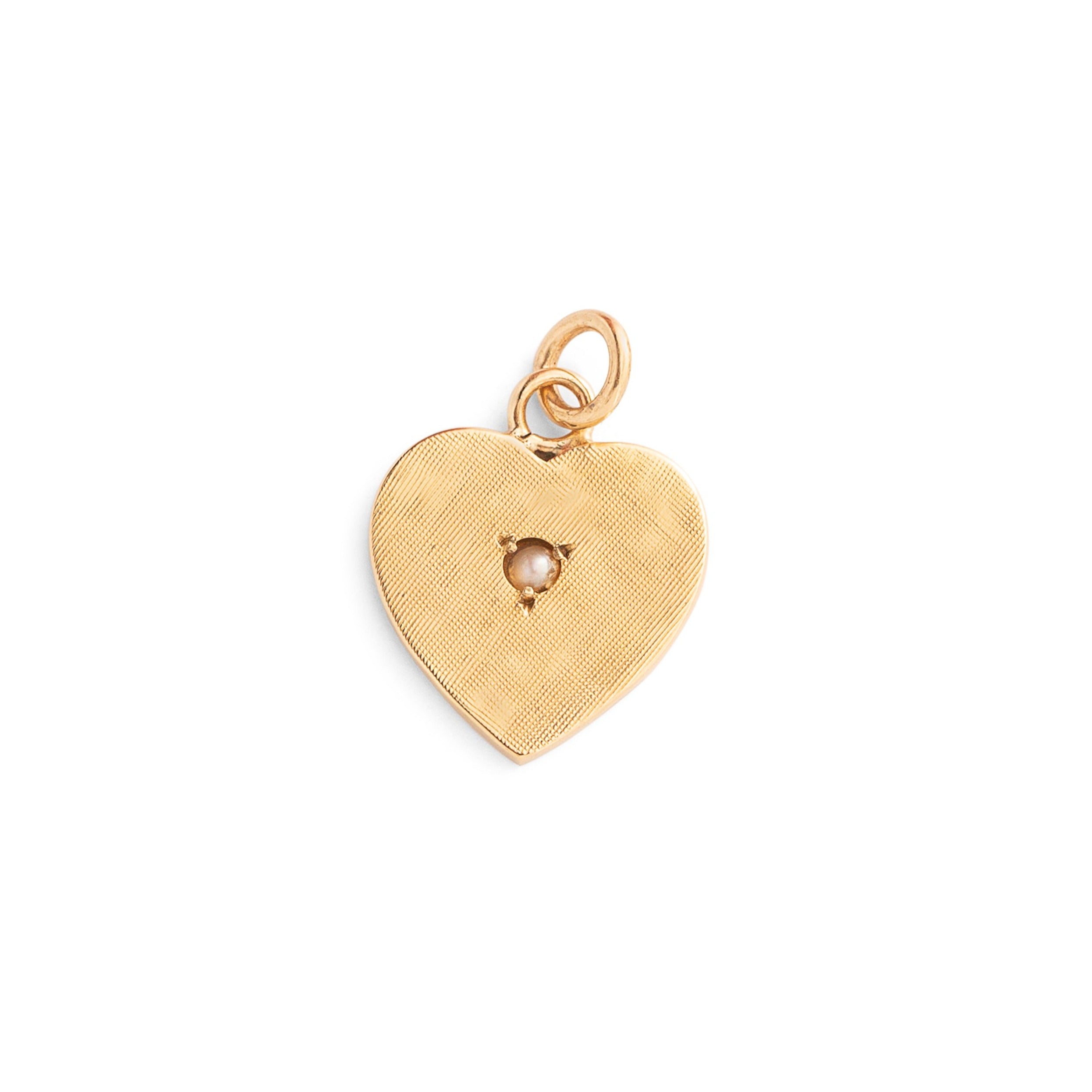 Pearl and Textured 14k Gold Heart Charm