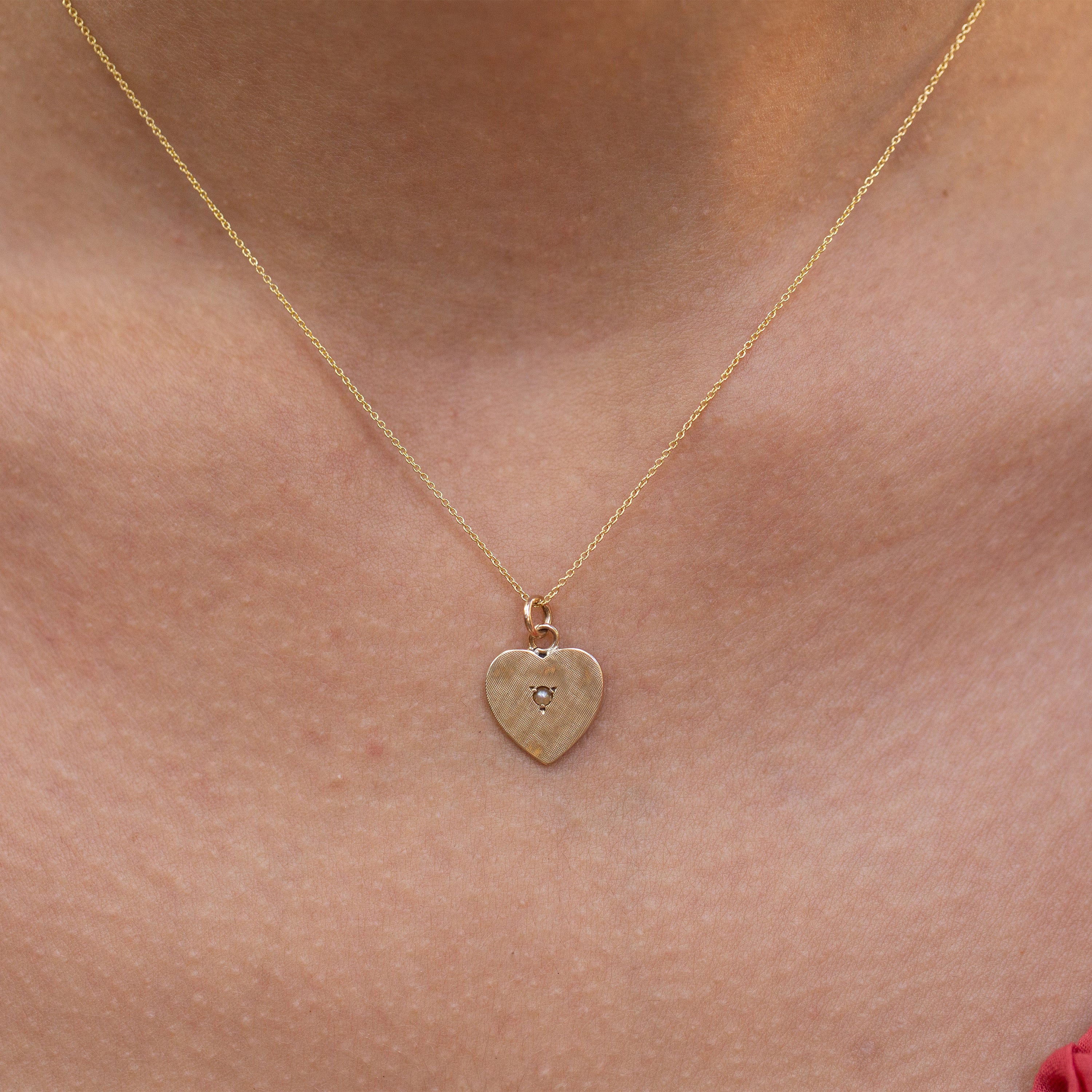 Pearl and Textured 14k Gold Heart Charm