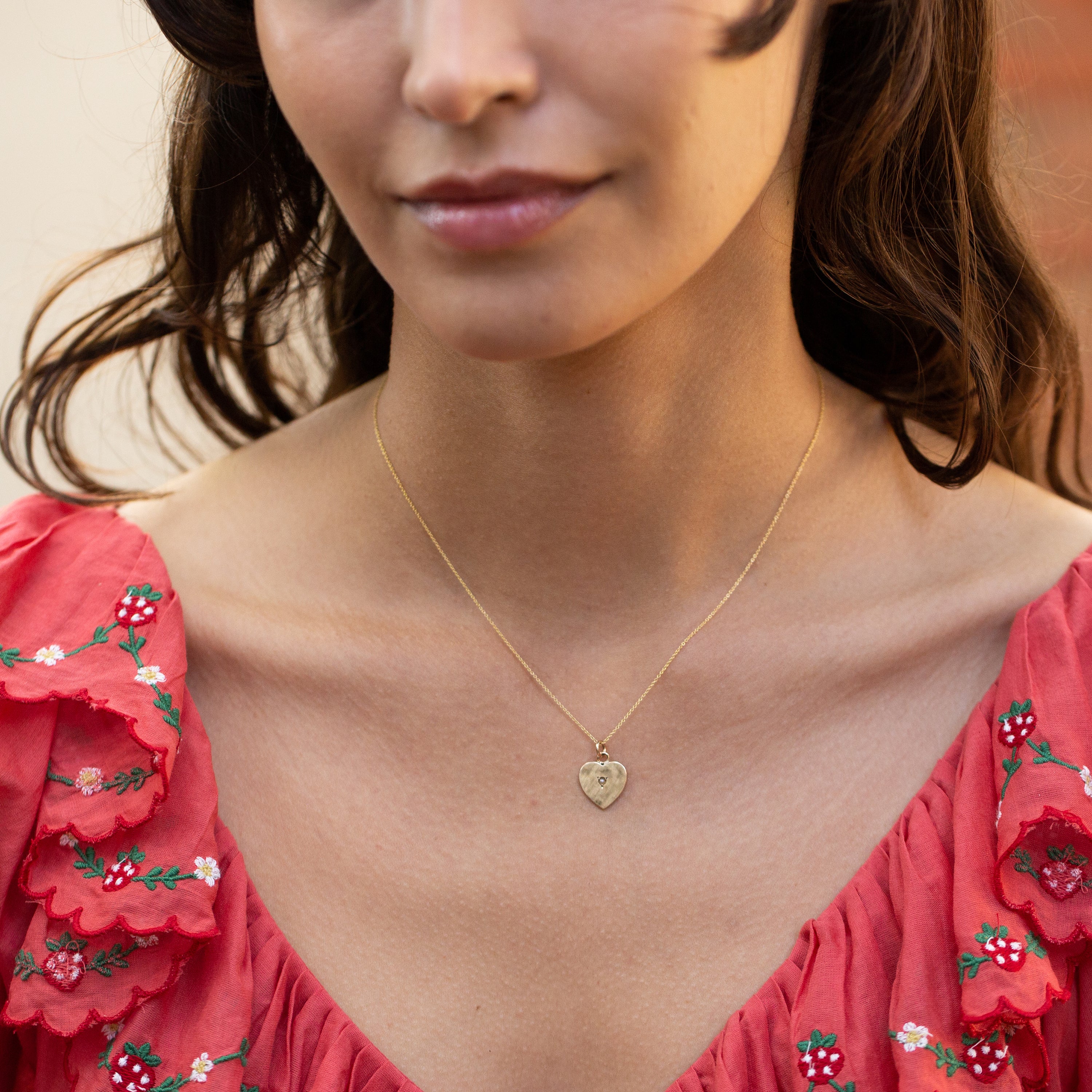 Pearl and Textured 14k Gold Heart Charm
