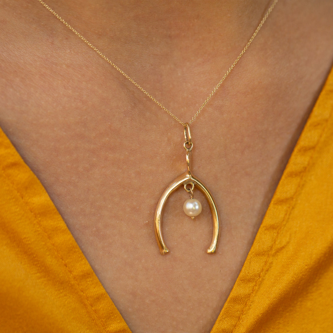 Wishbone Pearl And 14k Gold Charm