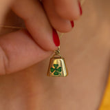 Four Leaf Clover Enamel and 14k Gold Bell Charm