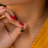 Four Leaf Clover Enamel and 14k Gold Bell Charm
