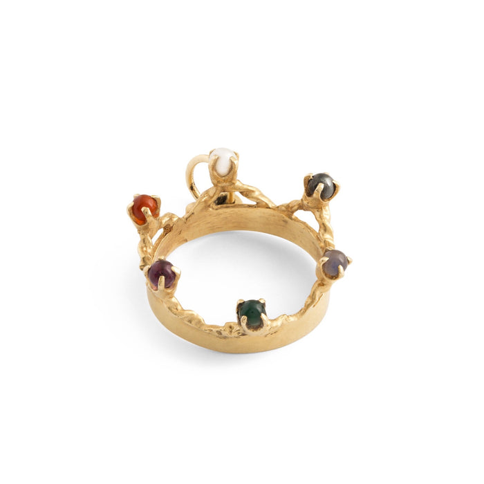 Multi-Color Glass Stone and 14k Gold Crown Charm