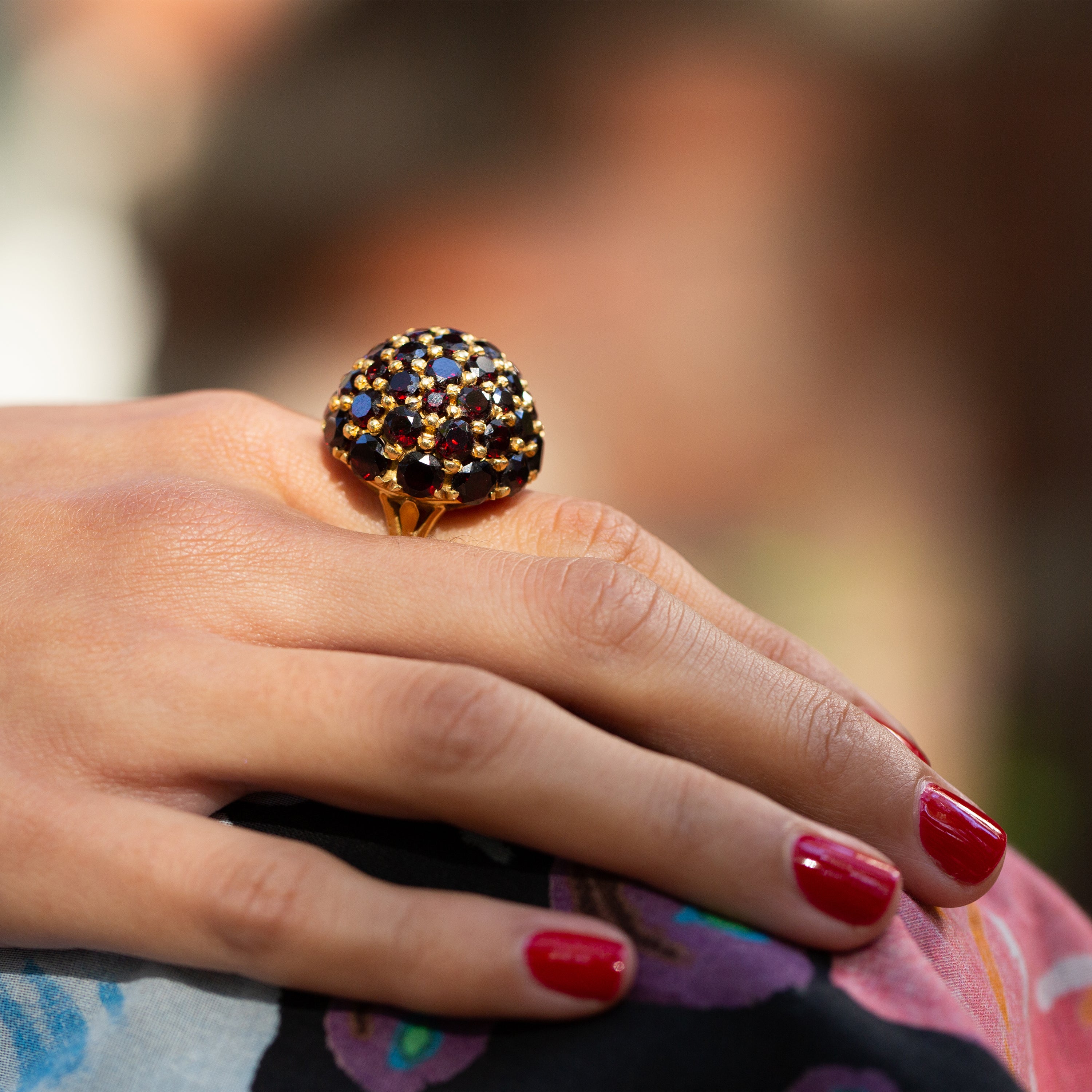 Garnet Dome and 18k Gold Ring