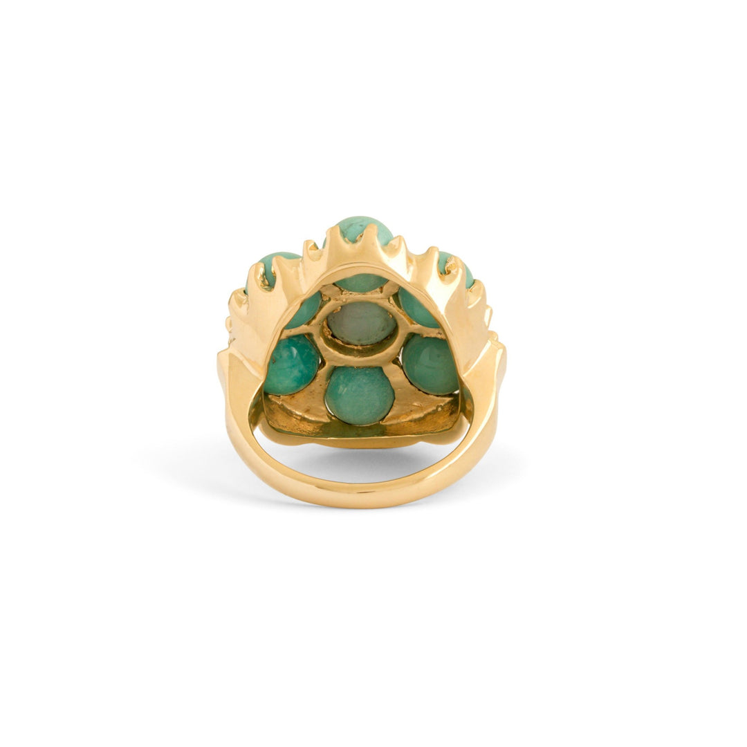 Green Turquoise And 14k Gold Cluster Ring