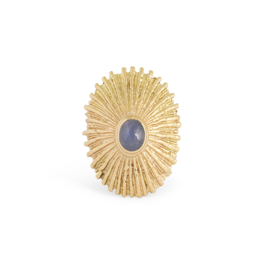 Star Sapphire and 14k Gold Textured Shell Ring