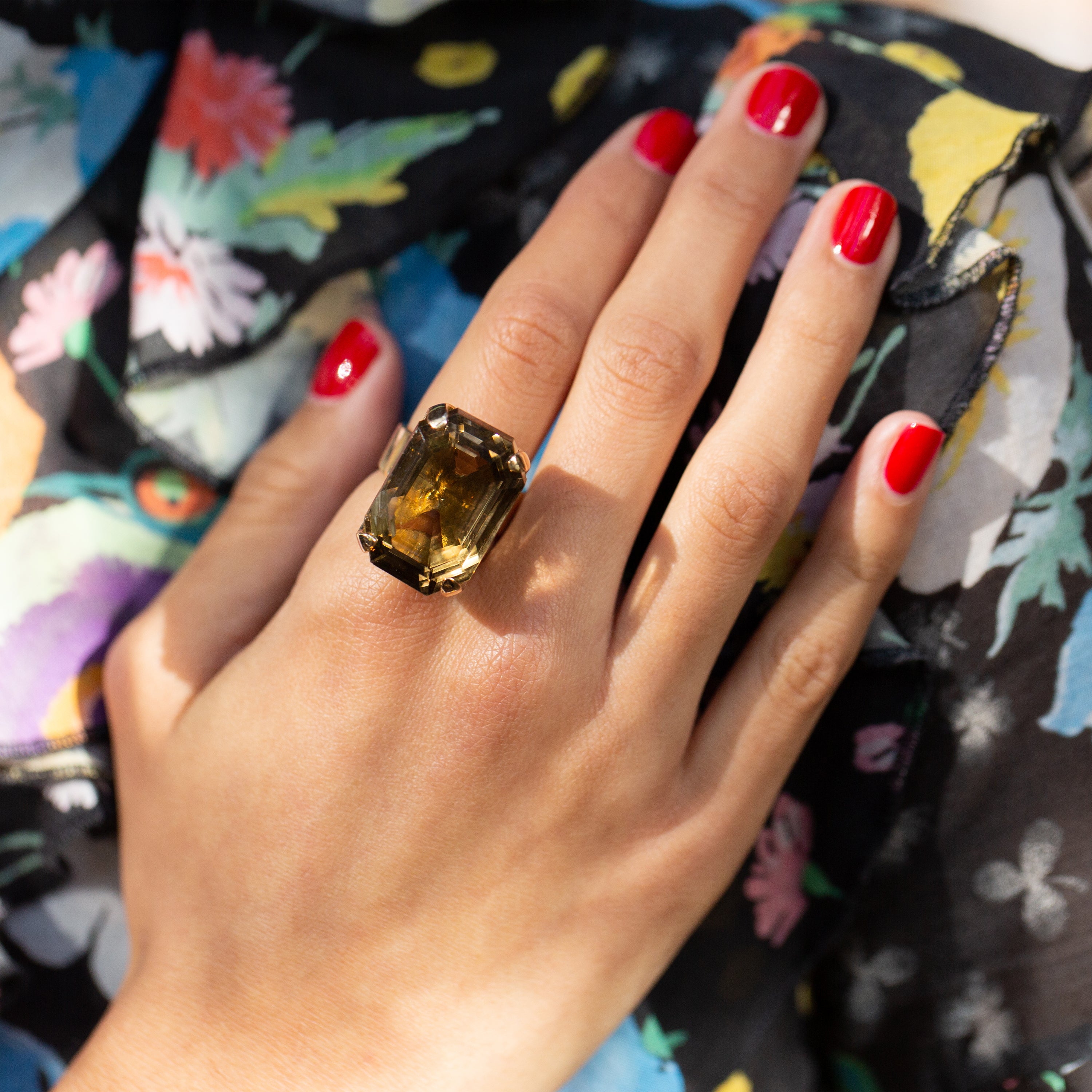 Large Smoky Quartz 14k Gold Cocktail Ring