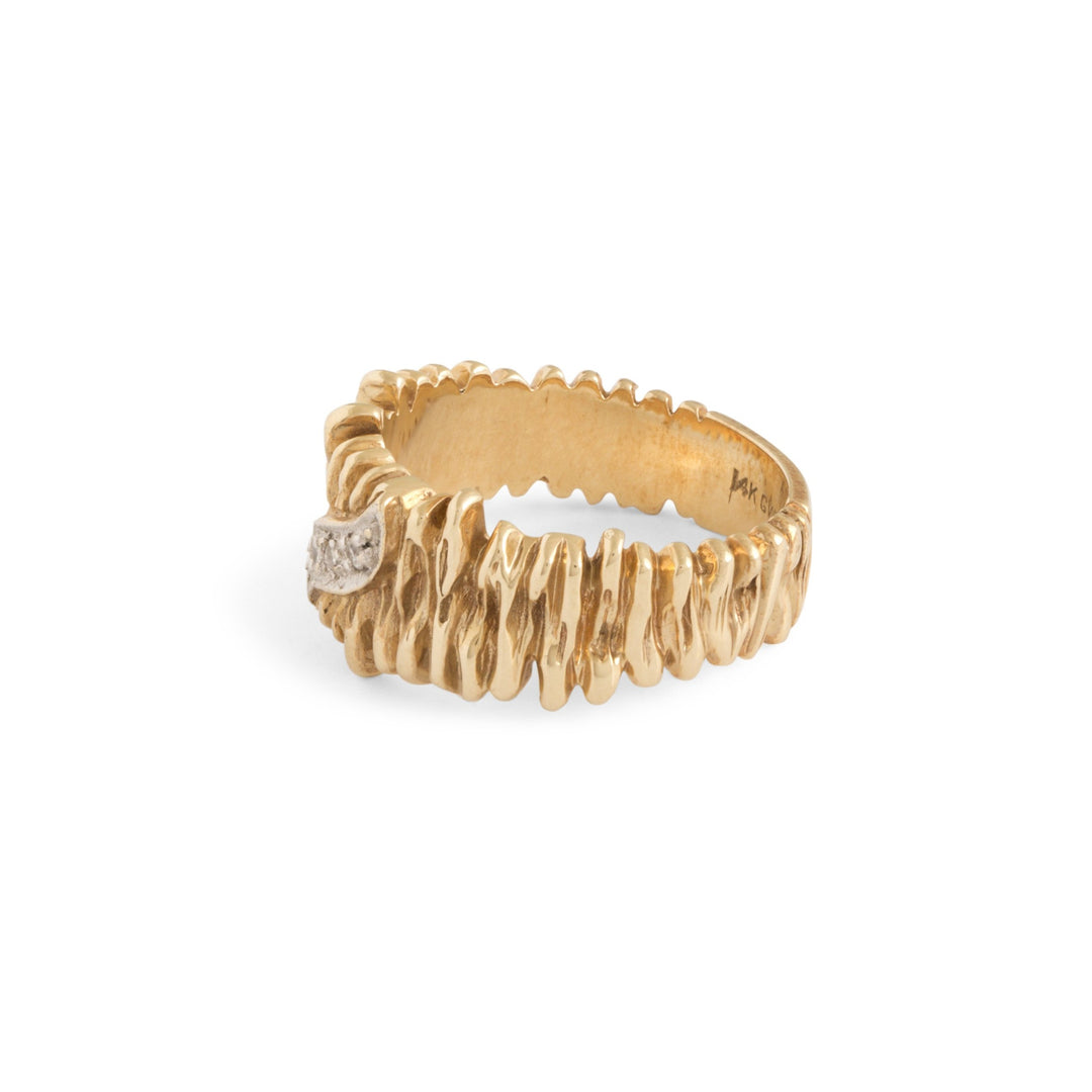 Textured 14k Gold and Diamond Ring