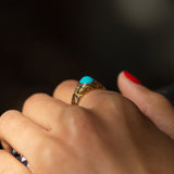 Victorian Turquoise And 14k Gold Engraved Face Ring