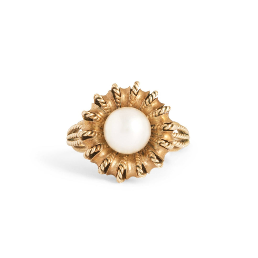 Pearl and 14k Braided Gold Ring