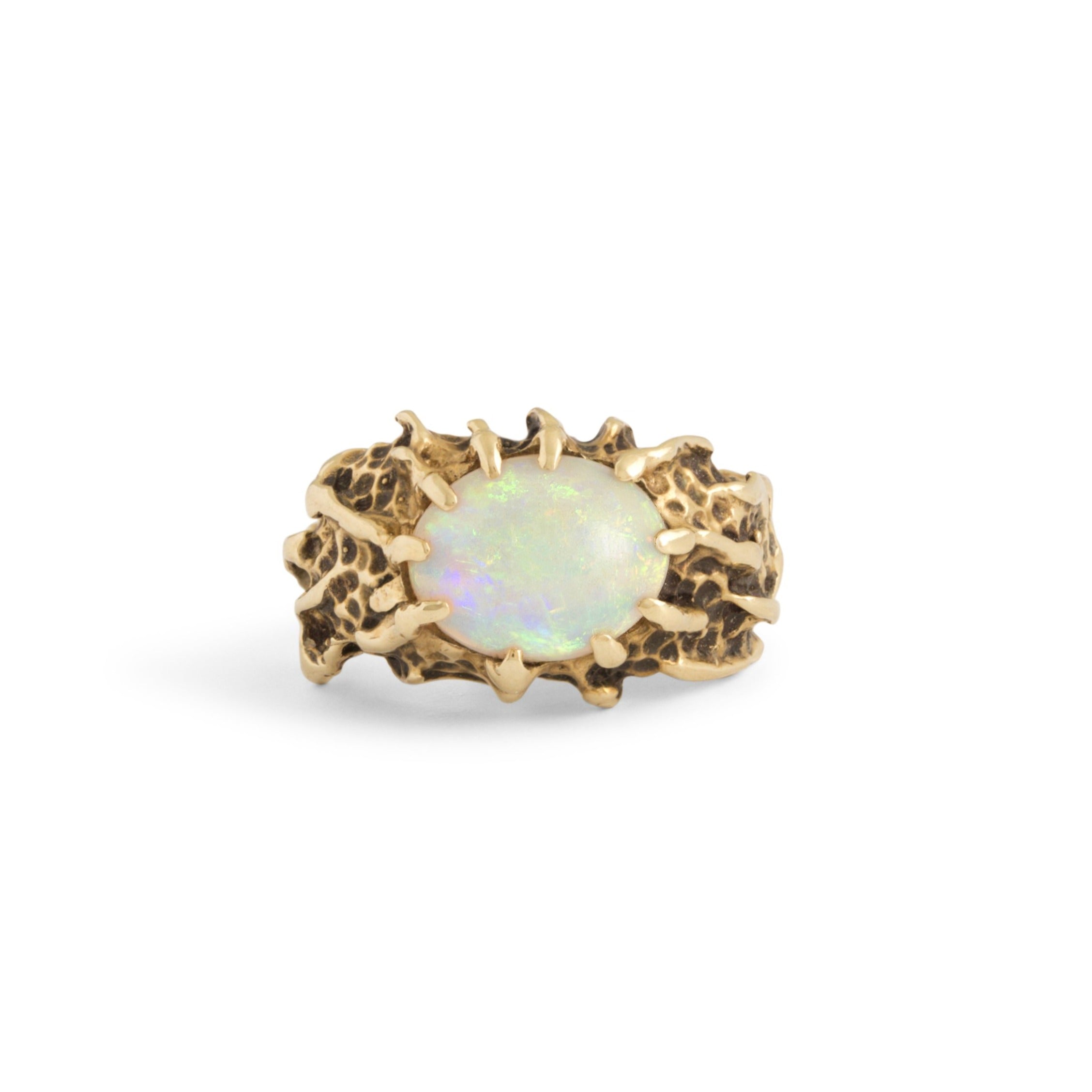 Textured 14k Gold And Opal Ring