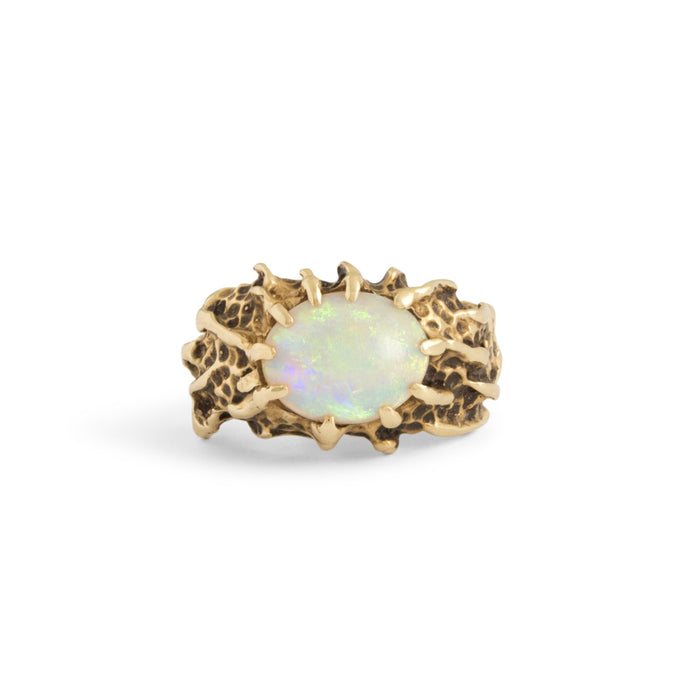 Textured 14k Gold And Opal Ring