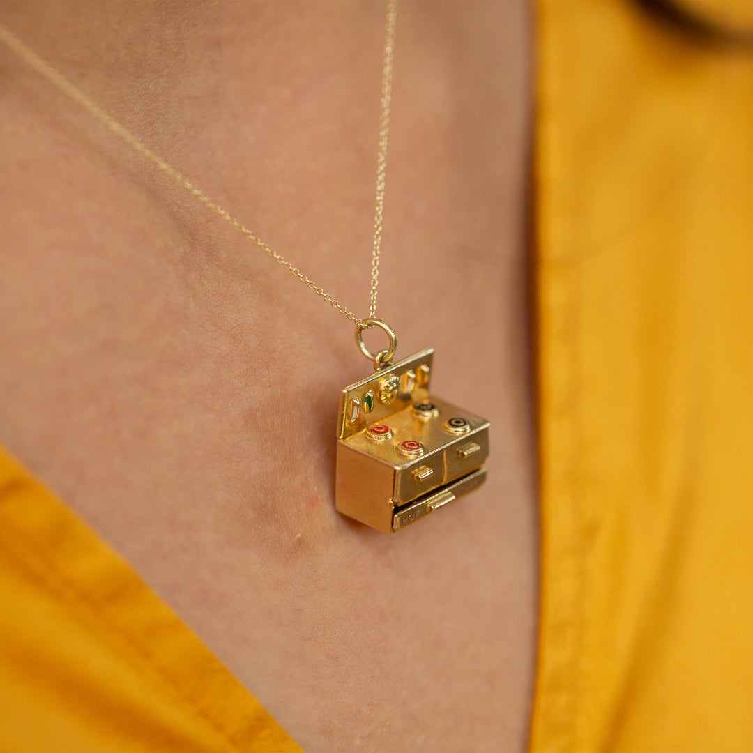"Hot Stuff" Movable Stove Enamel and 14k Gold Charm
