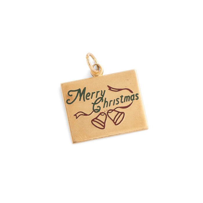 "Merry Christmas" Enamel and 14k Gold Charm