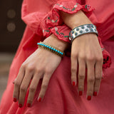 French Silver and Glass Bead Flower Bangle Bracelet