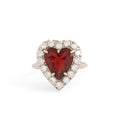 Garnet Heart and Diamond 14k Gold Cluster Ring