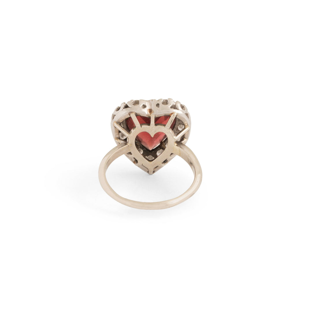 Garnet Heart and Diamond 14k Gold Cluster Ring