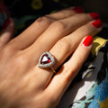 Garnet Heart and Diamond 14k Gold Cluster Ring